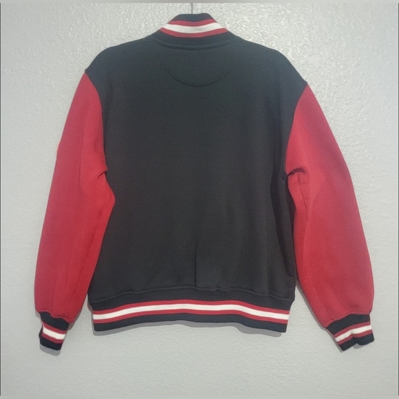 Riflessi Juniors Varsity Fleece Bomber Jacket S Snapped Black/ Red Cotton Blend - Picture 12 of 16